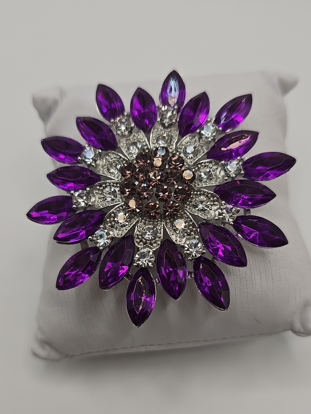Purple Crystal Sunflower Floral Brooch - Unbranded. Large